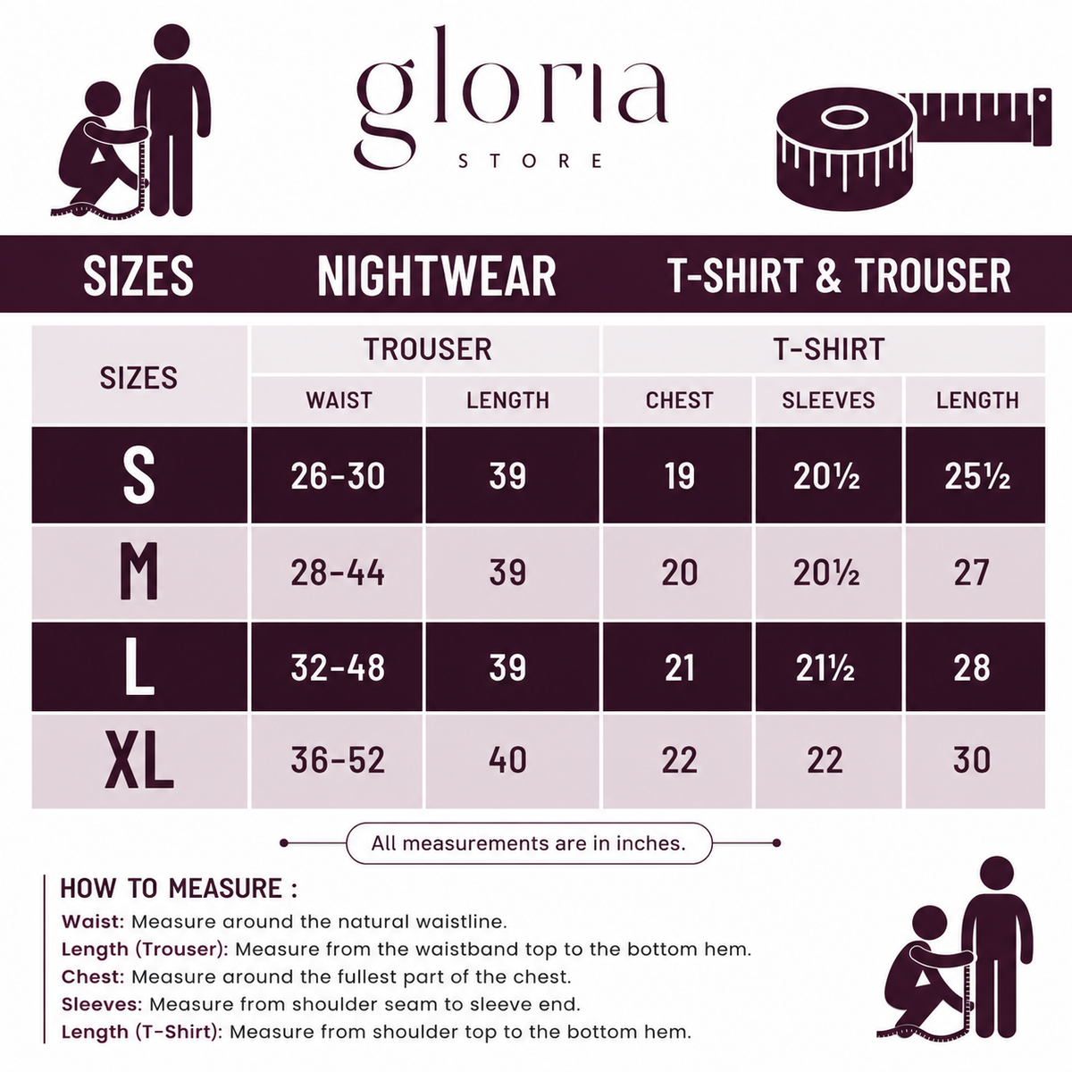 Nightwear Size Chart