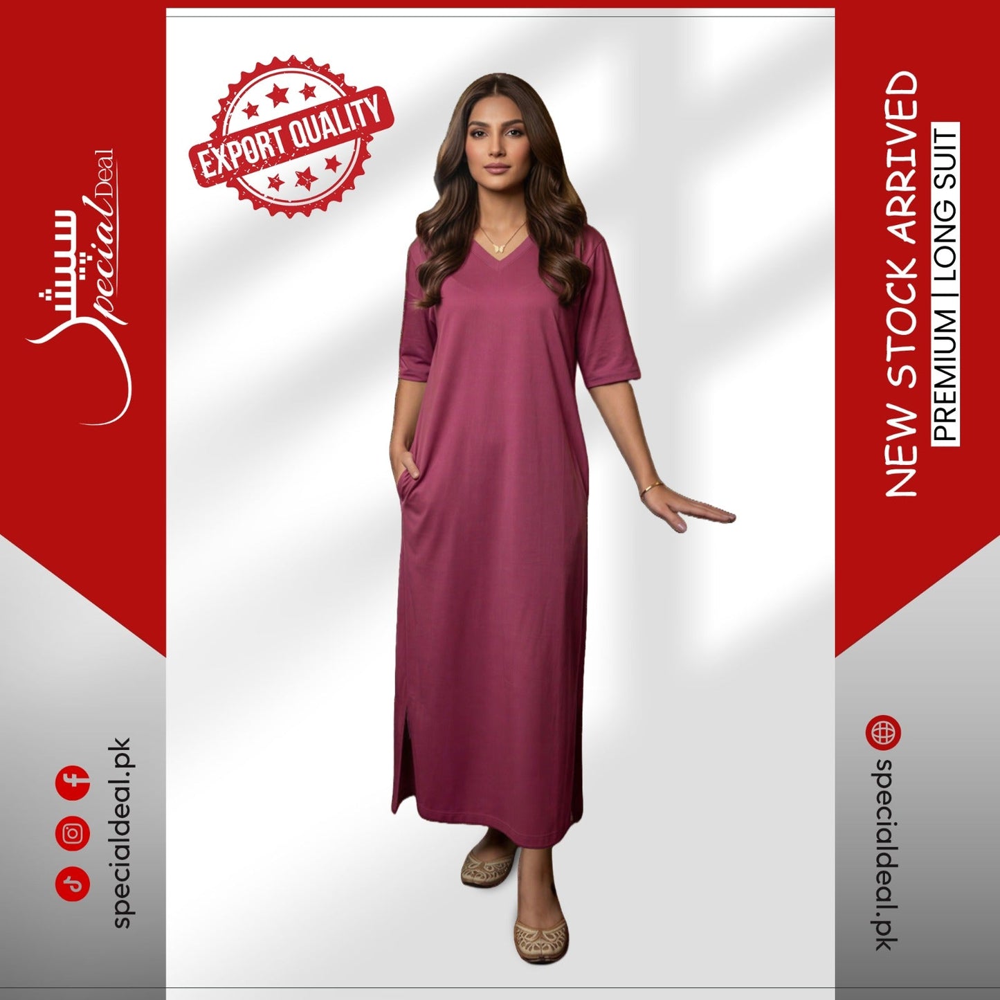 Plain Pink V-Neck with 2 Pockets Summer Suit