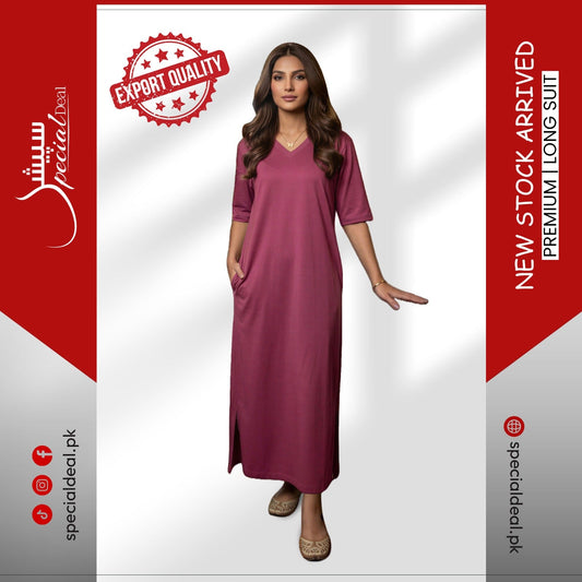Plain Pink V-Neck with 2 Pockets Summer Suit