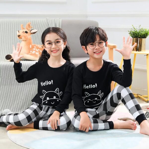 Black Hello Cow Printed Kids Suit