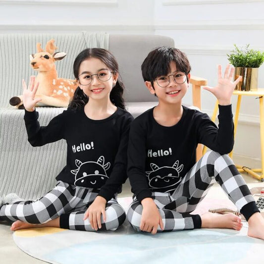 Black Hello Cow Printed Kids Suit