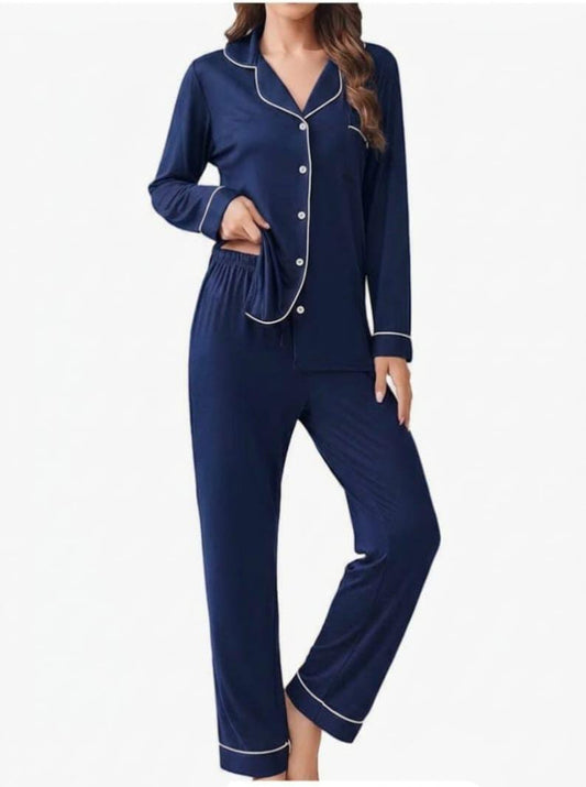 Blue with white pipping shirt and and trouser