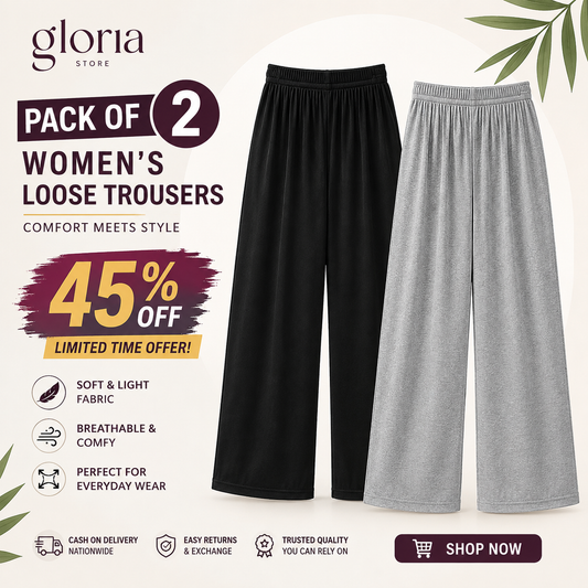 Pack of 2 — Women's Loose Trousers (Black & Grey)