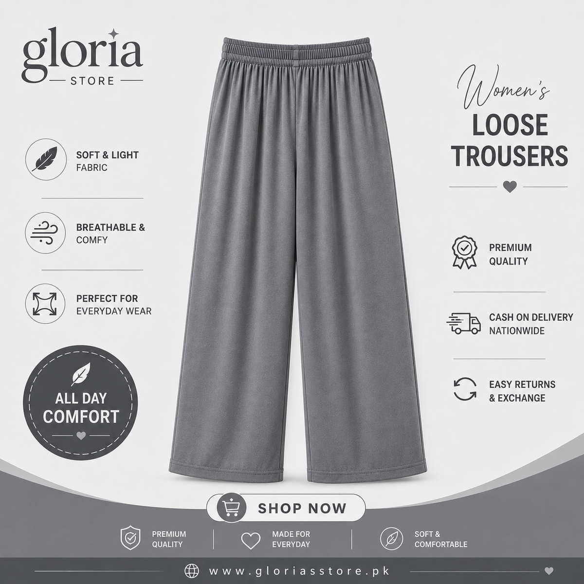 Wide Leg Comfort Trouser – Grey