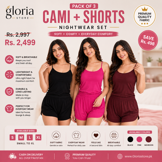 Camiset Pack of 3 (Black + Hot Pink + Mehroon)