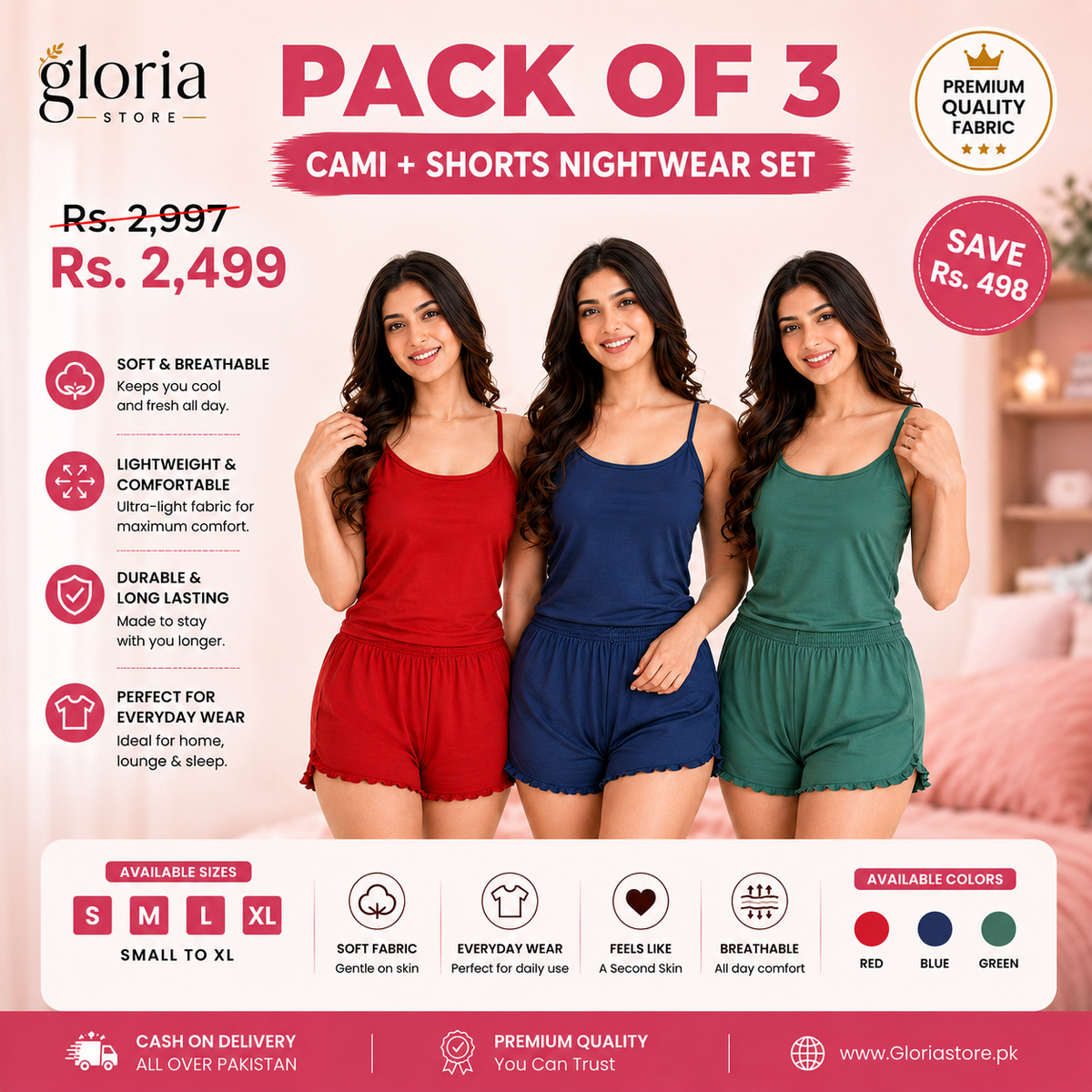 Camiset Pack of 3 (Blue + Green + Red)