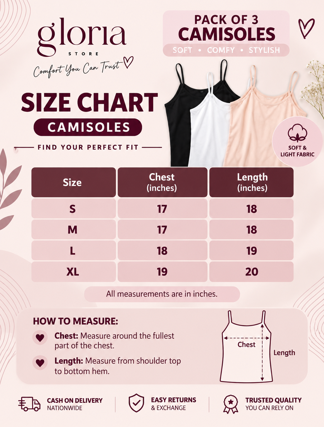 Pack of 7 – 3 Camisoles + 4 Women’s Trousers