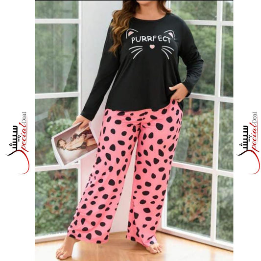 Black Perfect Printed Full Sleeves Shirt And Printed Trouser Night Wear