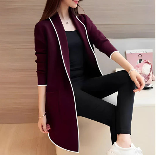 Mehroon With White Strips Long Coat