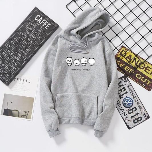 Grey Dingul Panda Printed Hoodie