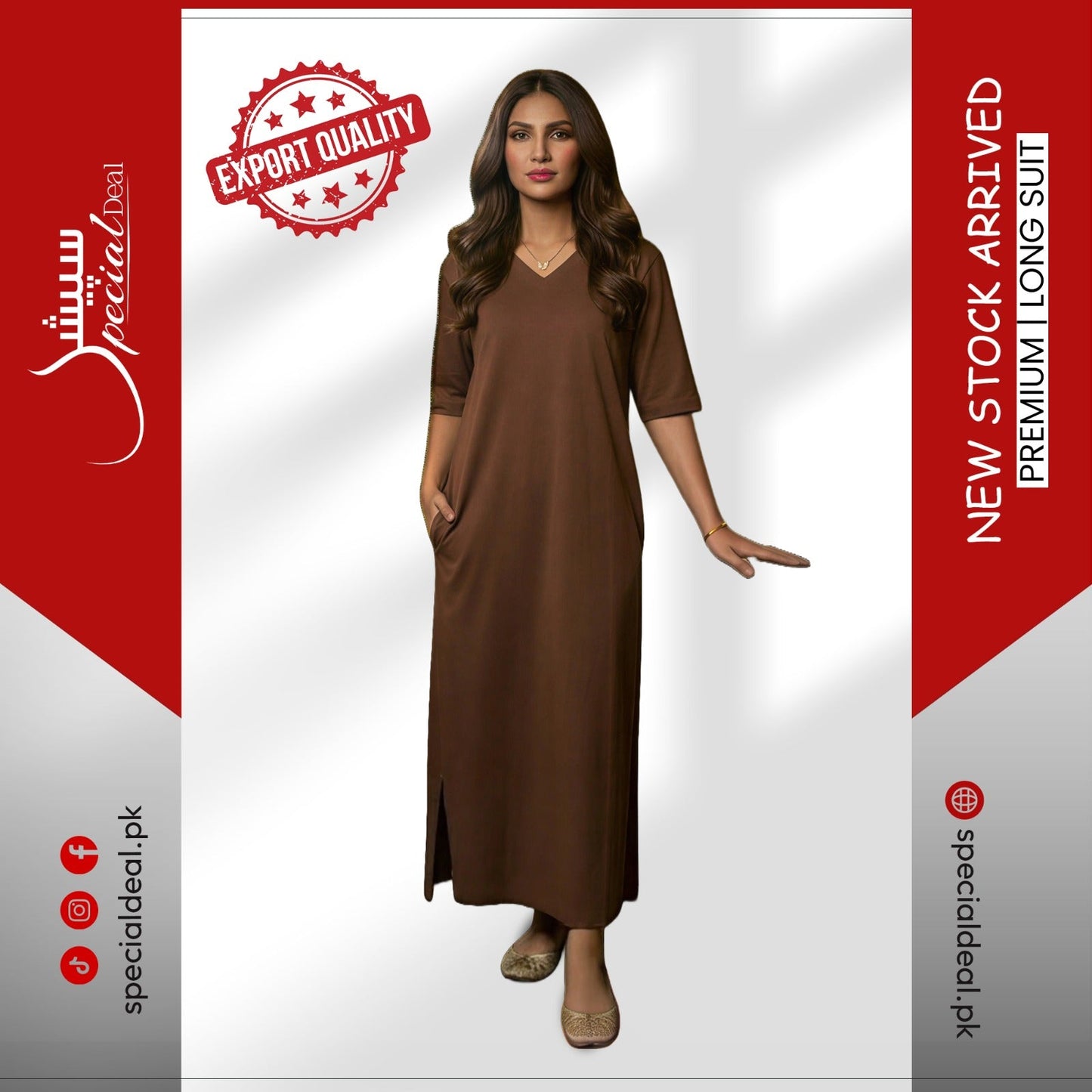 Plain chocolate  V-Neck with 2 Pockets Summer Suit