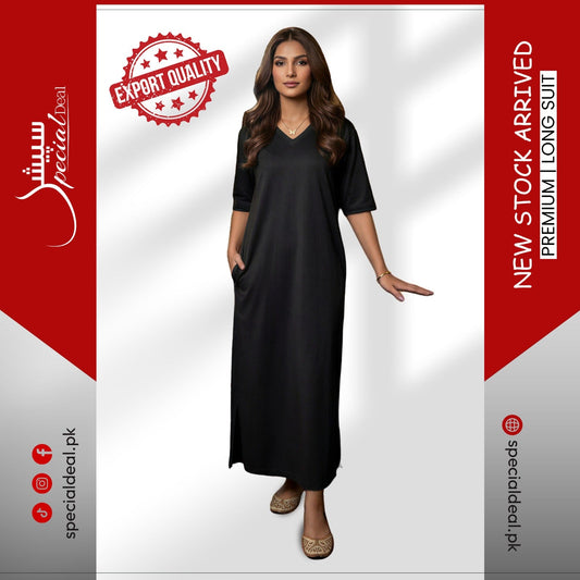 Plain Black V-Neck with 2 Pockets Summer Suit