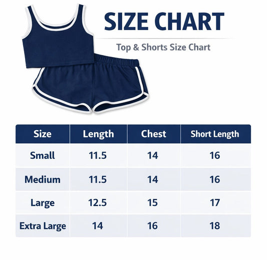Navy Blue With White Pipen Crop Top & Short Set