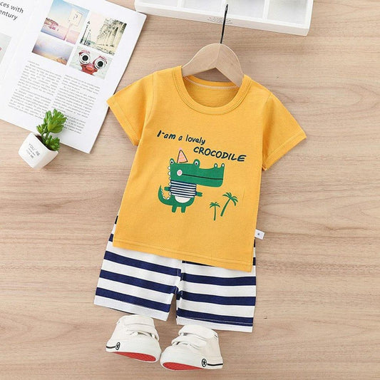 Crocodile Yellow Printed T Shirt And Short Set For Kids